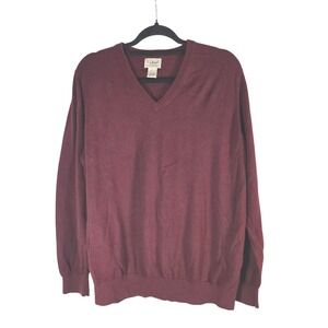 L.L.Bean Men's XL Regular V-Neck Cotton Cashmere Sweater Maroon‎ Burgundy